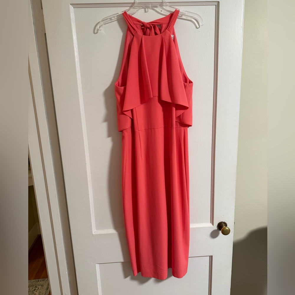 Coral / Salmon Midi Dress - Perfect for Wedding Guest